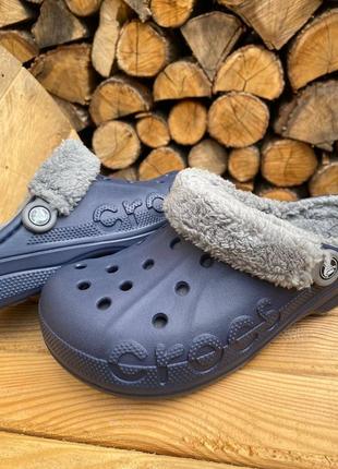 Чоловічі утеплені крокси crocs crocs baya lined fuzz strap navy/grey1 фото