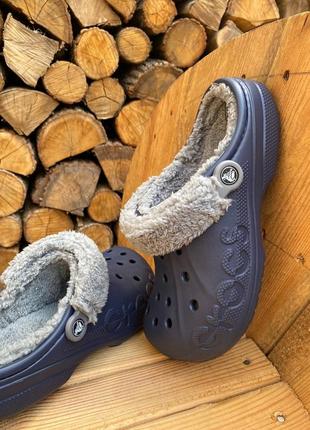 Чоловічі утеплені крокси crocs LiteRide crocs LiteRide baya lined fuzz strap navy/grey3 фото