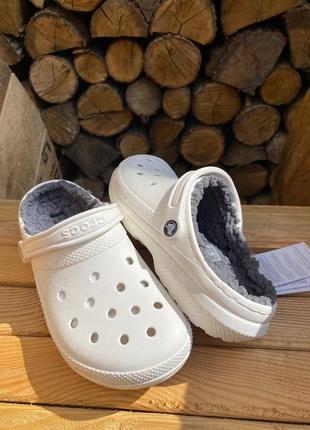 Женские утепленные кроксы crocs classic lined white