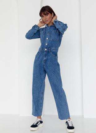 Жіночий джинсовий комбінезон з довгими рукавами4 фото