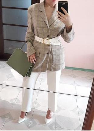 Белые прямые брендовые укороченные брюки