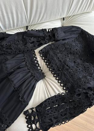 Костюм в стиле zimmermann рубашка укороченная юбка длинная черный нарядный4 фото