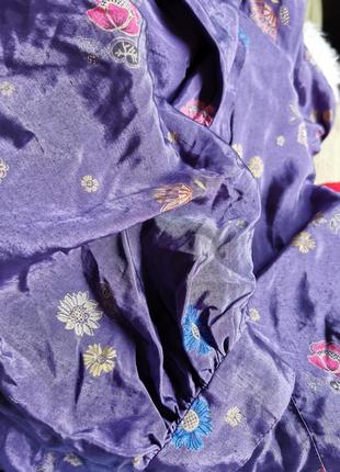 Шелковая с вискозой ручная роспись цветы блуза с жабо рюши на запах рукав фонарик lion d'or suisse7 фото