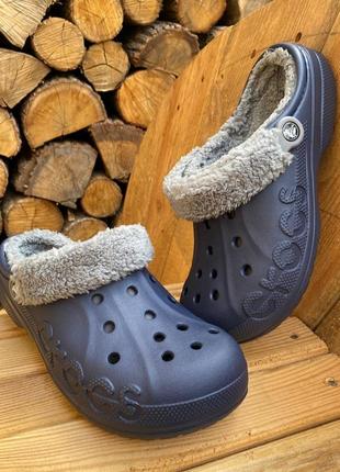 Утепленні crocs baya lined fuzz strap original унісекс navy/grey2 фото