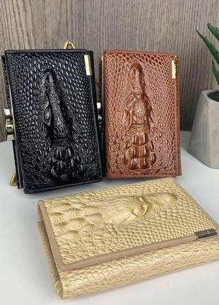 Жіночий шкіряний гаманець крокодил міні клатч портмоне з крокодилом з натуральної шкіри