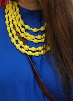 Ожерелье текстильное, ручная работа, подойдет для создания желто-голубого образа.4 фото