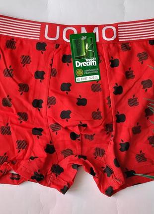 Труси боксери чоловічі бамбукові з яблучками apple кольорові яскраві різні кольори