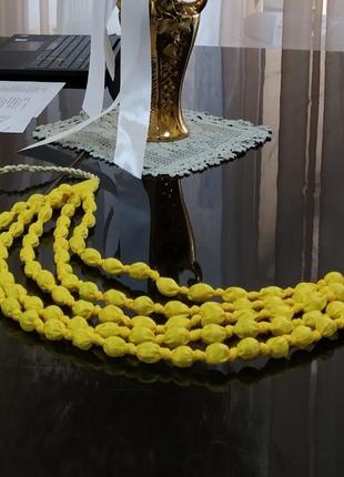 Ожерелье текстильное, ручная работа, подойдет для создания желто-голубого образа.1 фото