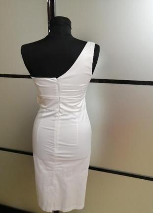 Элегантное белое платье, стрейч атлас открытые плечи туречня, 38-405 фото