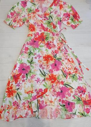 Длинное платье платье платье на запах в цветочный принт f&f 18 l-xl xxl