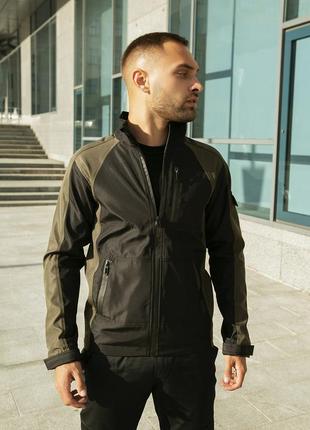 Куртка вітровка чоловіча повсякденна водоневпроникна без капюшона чорна з хакі демісезонна4 фото