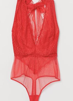 Красный боди со стрингами h&m р.sкружевной комбидресс