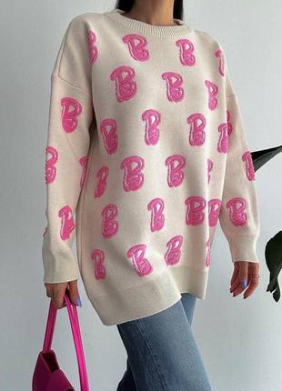 Свитер джемпер батник кофта барби barbie стильный тренд вязаный оверсайз базовый малина молочный голубой розовый бежевый
