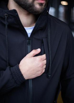 Куртка ветровка мужская повседневная водоневпроницаемая с капюшоном черная весна осень6 фото