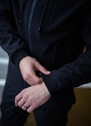 Куртка ветровка мужская повседневная водоневпроницаемая с капюшоном черная весна осень7 фото