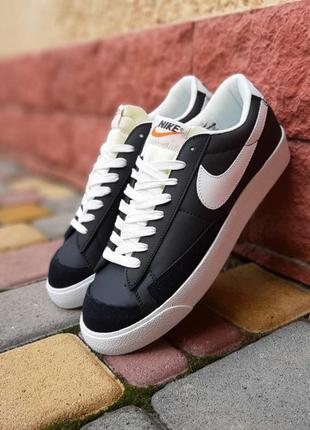 Nike blazer low чорні на білій кросівки чоловічі шкіряні найк блейзер кеди осінні відмінна якість низькі