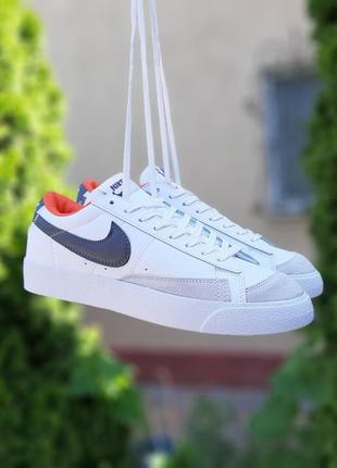 Nike blazer low низкие белые с черным с оранжевым кроссовки мужские кожаные найк блейзер кеды осенние отличное качество низкие1 фото