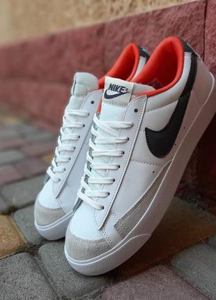 Nike blazer low низкие белые с черным с оранжевым кроссовки мужские кожаные найк блейзер кеды осенние отличное качество низкие5 фото