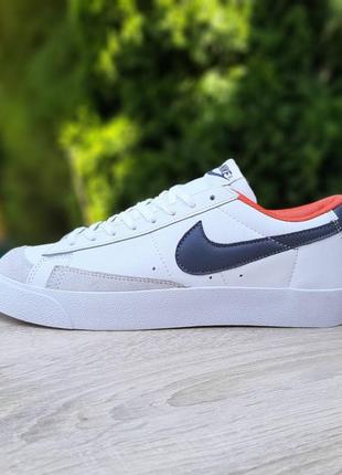 Nike blazer low низкие белые с черным с оранжевым кроссовки мужские кожаные найк блейзер кеды осенние отличное качество низкие6 фото