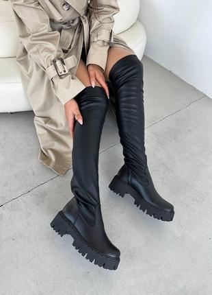 Високі шкіряні преміальні ботфорти, натуральна шкіра, масивна підошва, добре...