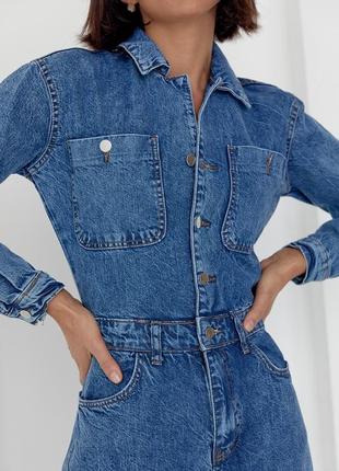 Жіночий джинсовий комбінезон з довгими рукавами8 фото