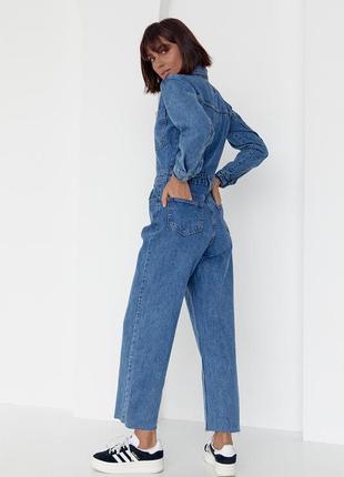 Женский джинсовый комбинезон с длинными рукавами7 фото