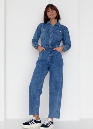 Женский джинсовый комбинезон с длинными рукавами1 фото