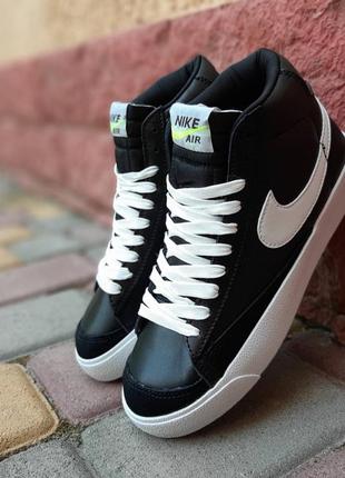 Nike blazer mid черные с белым кроссовки мужские кожаные найк блейзер кеды осенние отличное качество высокие