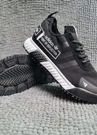 Чоловічі спортивні літні кросівки runner adidas чорні point сітка 41р ad06