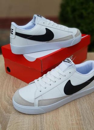 Nike blazer low низькі білі з чорним кросівки чоловічі шкіряні найк блейзер кеди осінні відмінна якість низькі2 фото