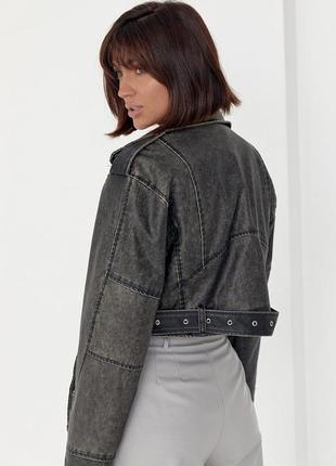 Жіноча укорочена куртка-косуха у вінтажному стилі4 фото
