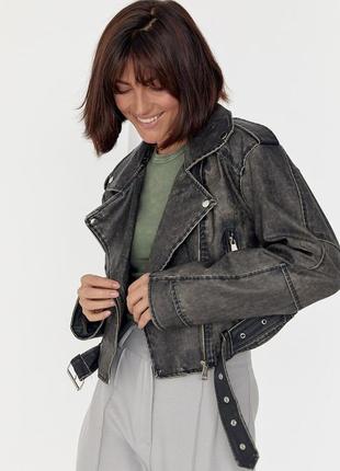Жіноча укорочена куртка-косуха у вінтажному стилі3 фото