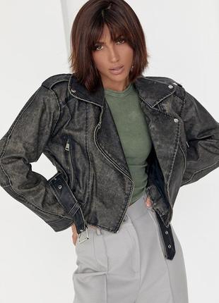 Жіноча укорочена куртка-косуха у вінтажному стилі2 фото