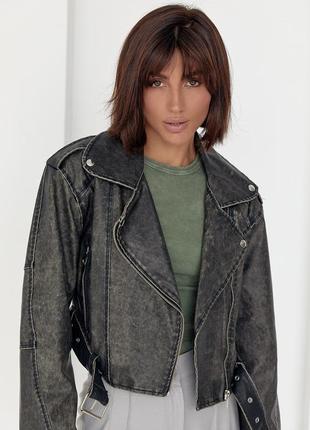 Жіноча укорочена куртка-косуха у вінтажному стилі6 фото