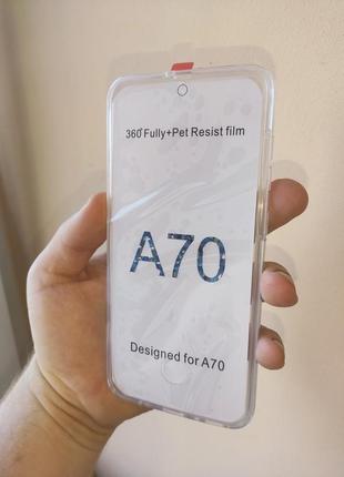 Прозорий захисний двосторонній з плівкою чохол для samsung a70, противоударний двосторонній чохол для самсунг а70