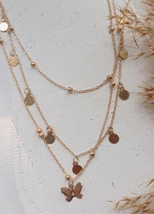 Многослойная подвеска колье ожерелье бабочка чокер бижутерия