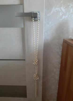 Винтажное ожерелье 180 см, натуральный перламутр