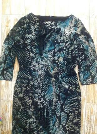 Красивое бирюзово черное шифоновое змеиное платье в питоновом принте l