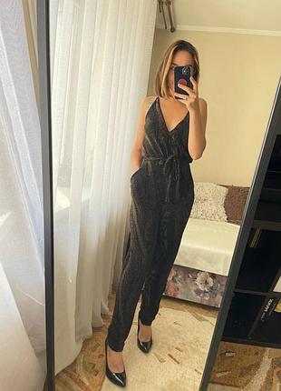 Вечірній блискучий комбінезон gina tricot s люрекс