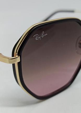 Ray ban очки унисекс солнцезащитные ромбовидные коричнево розовый градиент в золотом металле4 фото