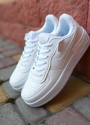 Nike air force 1 shadow белые кроссовки женские кожаные отличное качество кеды найк шадоу форс осенние кеды