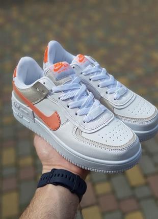 Nike air force 1 shadow білі з сірим з пудрою кросівки жіночі шкіряні відмінна якість кеди найк шадоу форс осінні9 фото