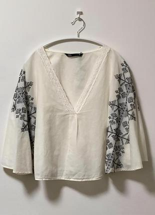 Роскошная льняная блуза вышиванка zara1 фото