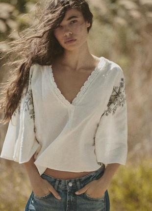 Роскошная льняная блуза вышиванка zara7 фото