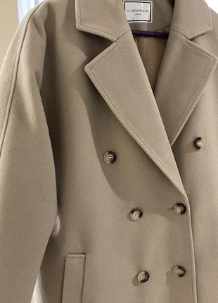 Демисезонное пальто оттенок кофе с молоком бежевое шерстяное миди макси в стиле zara massimo dutti mango h&amp;m asos reserved4 фото