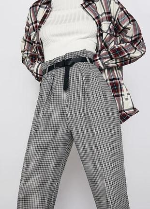 Стильні вкорочені штани брюки в клітинку льон zara