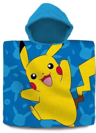 Дитячий пляжний рушник з капюшоном покемон пікачу 60х120 см