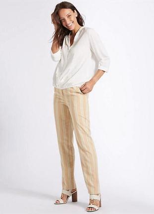 Штани прямого крою в смужку marks & spencer із змішаного льону