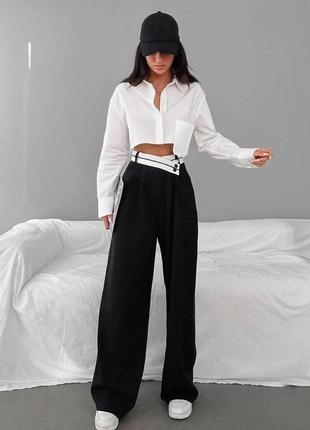 Трендовые широкие брюки штаны палаццо с корсажем с белым поясом9 фото