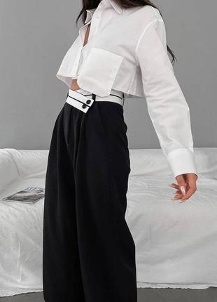 Трендовые широкие брюки штаны палаццо с корсажем с белым поясом7 фото